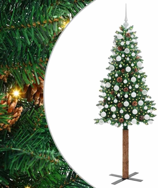 vidaXL Schlanker Weihnachtsbaum mit 300 LEDs mit Ständer Grün 180 cm 3394867
