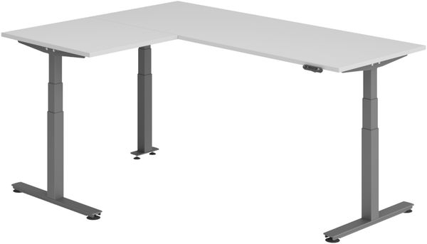 bümö Eckschreibtisch elektrisch höhenverstellbar L-Form: 200x160 cm in grau, Gestell graphit - Stehschreibtisch mit Memory-Steuerung, elektrischer XXL Schreibtisch für die Ecke, XDSMW-2008-5-G
