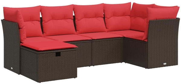 vidaXL 6-tlg. Garten-Sofagarnitur mit Kissen Braun Poly Rattan 3325290
