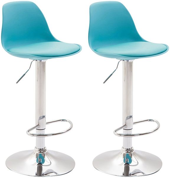 CLP 2er Set Barhocker Kiel Kunststoff höhenverstellbar und 360 Grad drehbar,blau chrom