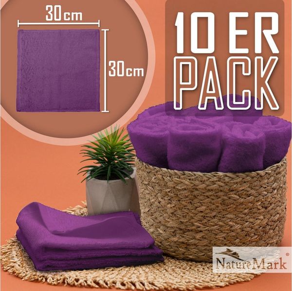 NatureMark 10er Pack Waschlappen | 100% Baumwolle | Frottier Seiflappen | Größe 30x30 cm | Frottee Seiftücher im 10er Pack Farbe: Lila