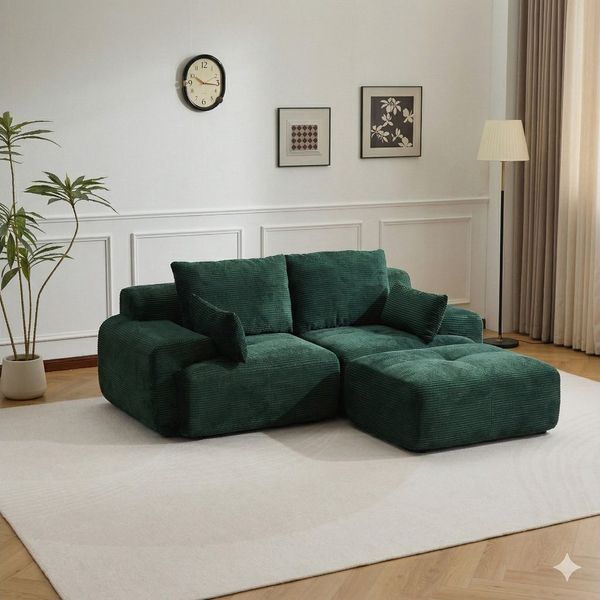 Leawin Sofa 2-Sitzer Sofa ohne Montage, Cordstoff, ergonomisch & platzsparend, Modulares Sofa mit 32D Polsterung für Wohnzimmer & kleine Räume