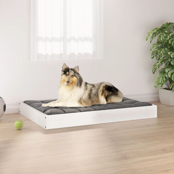 vidaXL Hundebett 91,5 x 64 x 9 cm Massivholz Kiefer, Weiß
