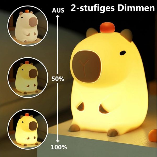 Jibenhome Nachttischlampe Capybara/Enten Nachtlicht für Kinder, USB-Wiederaufladbar, Capybara, LED fest integriert, Dimmbar, Silikon Touch Nachtlicht