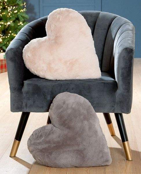 GILDE Dekokissen Herzkissen Amora Samtoptik Dekokissen creme grau 2er Set
