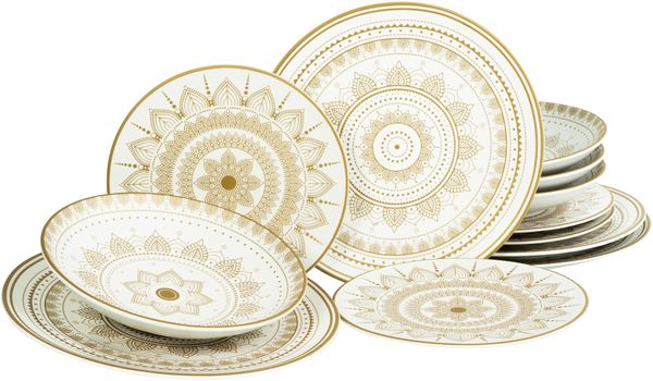 Mandala Gold Weiss, Tellerset 12-tlg (mo)