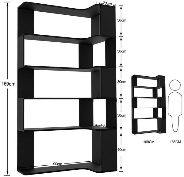 JEOBEST Bücherregal Eckregal, Eck-Bücherregal 5-stöckiges, Modernes Display Unit, L-förmiges Regal, H 169CM