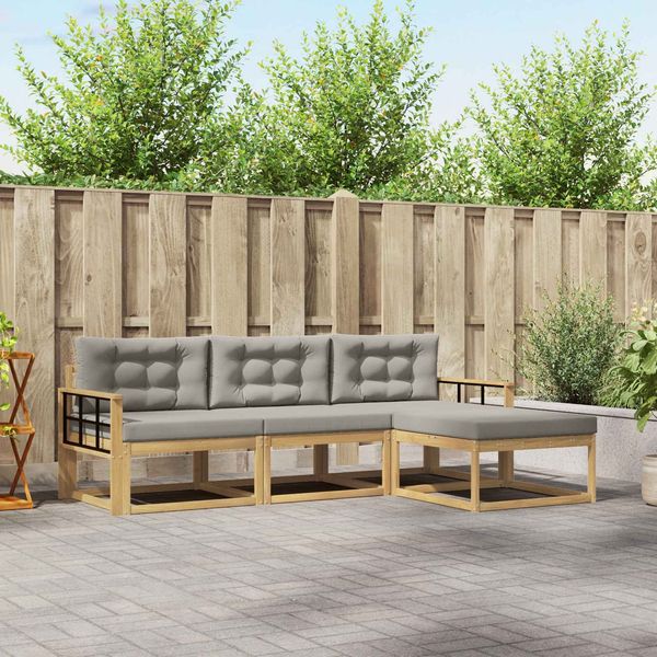 vidaXL Outdoor-Sofagarnitur 4 pcs Weiß und Hellgrau Polyester 3386280