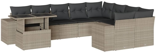 vidaXL 10-tlg. Garten-Sofagarnitur mit Kissen Hellgrau Poly Rattan 3269402