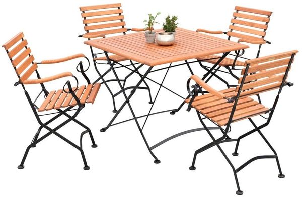 Lund Gartenmöbel Set 5tlg, 4 Klappsessel, Klapptisch 90 x 90 cm