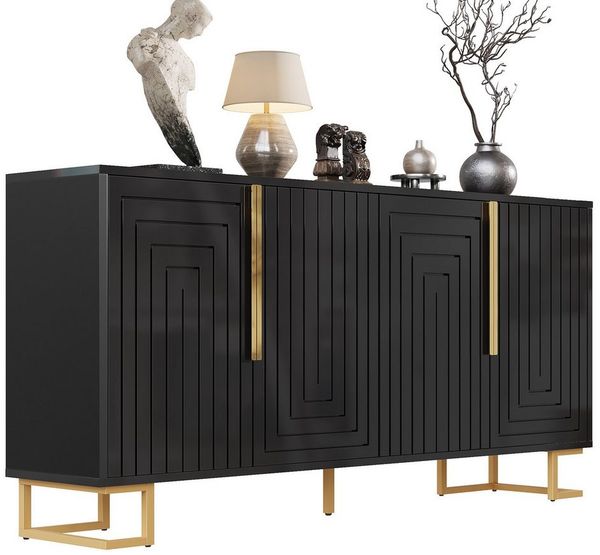 i@home Sideboard, Mit goldene Griffe und Füße, weiß/schwarz