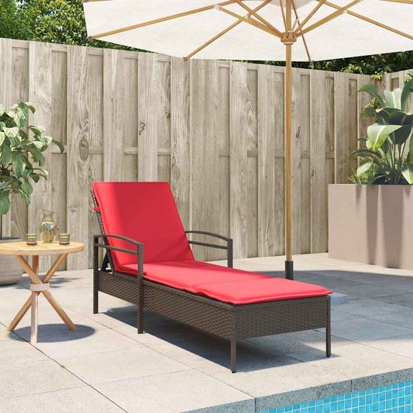 vidaXL | Sonnenliege | mit Kissen Braun 63 x 200 x 81 cm Poly-Rattan 368306