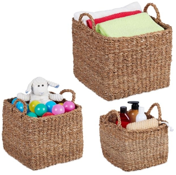 3-tlg. Aufbewahrungskorb Set aus Seegras