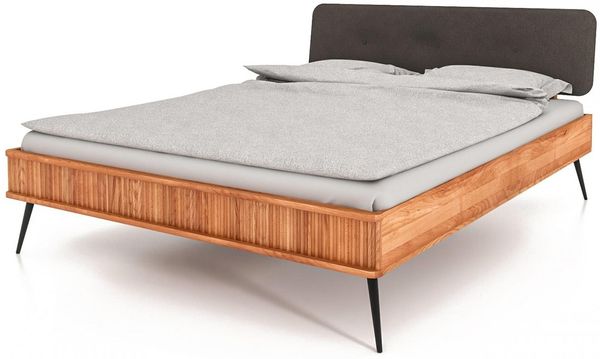 Bett Tula 2 aus Kernbuche massiv 90x200 cm mit Polsterkopfteil und Metallbeinen