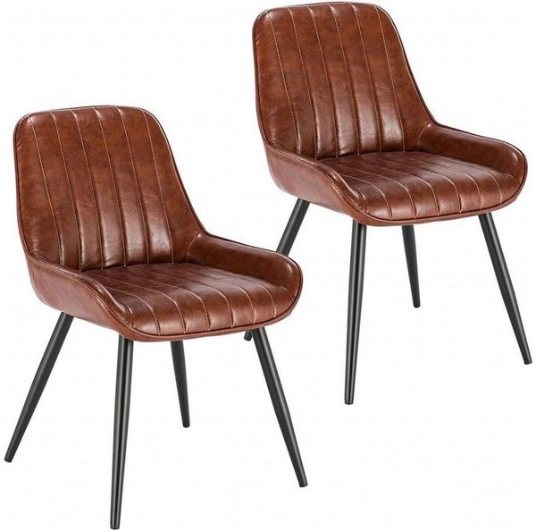 Lestarain 2 Stücke Esszimmerstuhl, Retro Küchenstuhl Wohnzimmerstuhl Sitzfläche Aus PU Retrostuhl mit Metallbeine Besucherstuhl Stuhl für Esszimmer Wohnzimmer Küche Braun