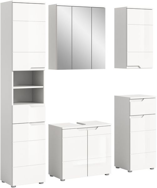 xonox. home Bad Solero X7WA9B01 Badkombination Badmöbel-Set Badmöbel in Weiß Nachbildung und weiß Hochglanz tiefzieh, ca. B/H/T: 169 x 193 x 34 cm