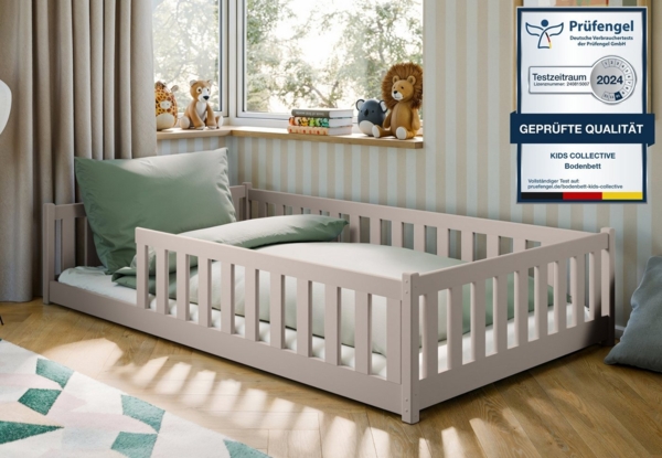 Kids Collective Kinderbett Bodenbett Bett mit Rausfallschutz & Lattenrost Montessori Bett Kinder (Jungen, Mädchen, Kinder, weitere Größen 80x160, 80x180, 90x190, 90x200, 140x200 cm), Jugendbett Einzelbett optional mit Matratze Kaschmir Kiefer 120x200 cm