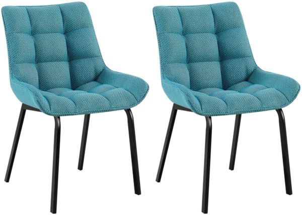 CLP 2er Set Esszimmerstuhl Saranda mit Rückenlehne und schwarzem Metallgestell,türkis Stoff