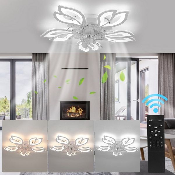 OULENBIYAR Deckenleuchte Leise Deckenventilator mit Beleuchtung, 85W Deckenlampe Mit Ventilator, LED fest integriert, Kaltweiß, Neutralweiß, Warmweiß, 6 Geschwindigkeit Blume Deckenleuchte,mit Fernbedienung Dimmbar