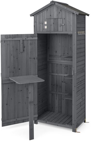 Gartenschuppen 180,5 cm hoher Geräteschrank für den Außenbereich mit abschließbaren Türen klappbarem Tisch Grau