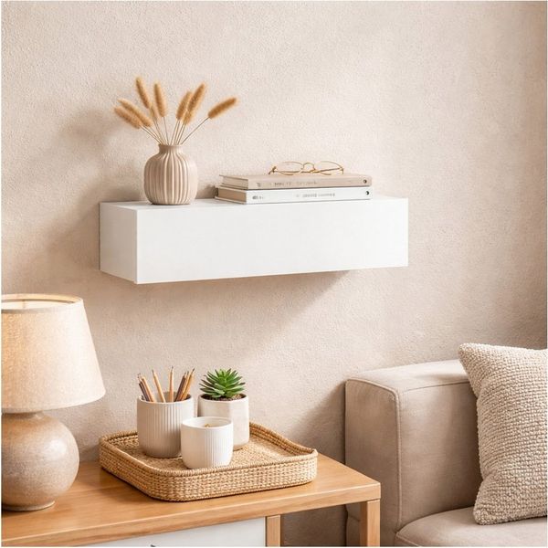 HTI-Living Wandregal mit Schublade 40 cm Weiß, 1 Stück 1-tlg.
