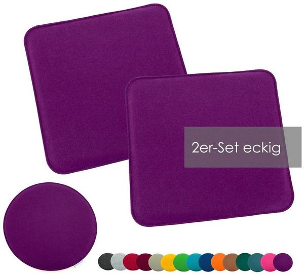 heimtexland Â® Sitzkissen Set Filz Stuhlkissen Stuhlauflage Filzkissen Stuhl Polster Kissen Typ631 2er Set 35 x 35 cm Eckig Lila