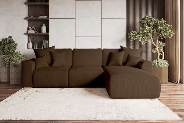 99rooms Gusto Ecksofa Cordstoff POSO Braun Rechts mit Schlaffunktion