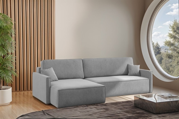 Ecksofa Schlafsofa Sofa LOUIS Stoff Salvador Grau Ottomane Links