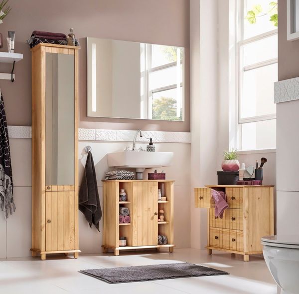 Home affaire Waschbeckenunterschrank Vili Badezimmerschrank im Landhaus-Look, mit 6 Fächern