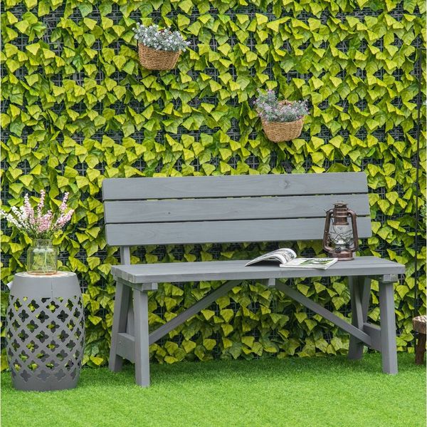 Outsunny Bank mit Rückenlehnen, 220kg belastbar (wetterfest Sitzbank aus Holz, 1-St, 2-Sitzer Gartenbank), für Balkon Terrasse, Garten, 116 x 56 x 80 cm, Grau