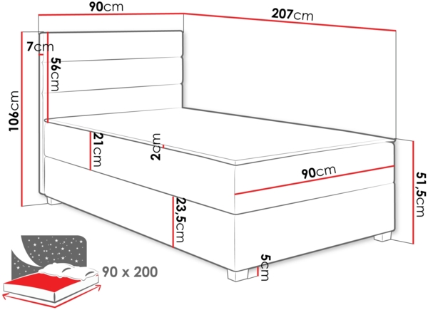 Boxspringbett Emprio (Farbe: Manila 14, Größe: 90 x 200) Bild 7