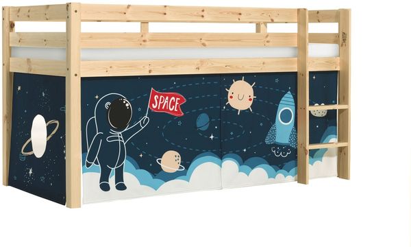 Kinderbett Karolina 210x114x106 Massivholz Natur Textilset Rakete