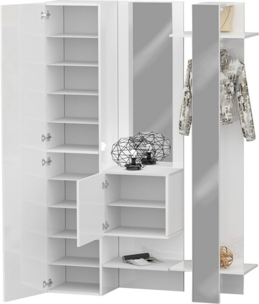 freiraum Kompaktgarderobe Anzio in Weiß Hochglanz - 140 x 191 x 35 cm (BxHxT)