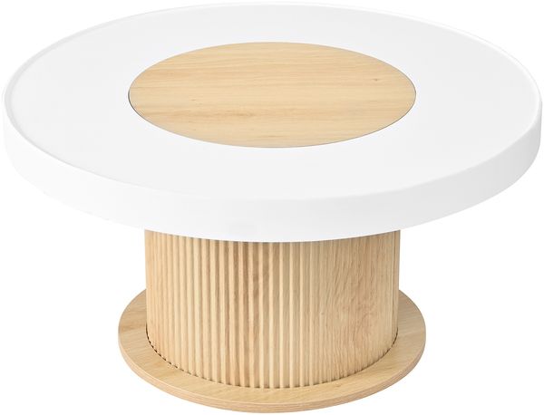 Merax Runder Couchtisch mit geriffeltem Zylinderfuß, Tisch mit weiß-holzfarbigem zweifarbigem Tischblatt, Natur und Weiß Bild 8
