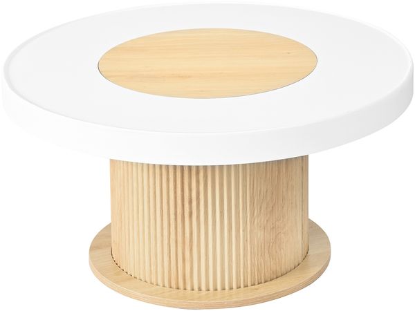 Merax Runder Couchtisch mit geriffeltem Zylinderfuß, Tisch mit weiß-holzfarbigem zweifarbigem Tischblatt, Natur und Weiß Bild 7