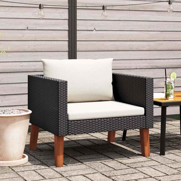 vidaXL 1-Sitzer-Gartensofa mit Auflagen Poly Rattan Schwarz 310220