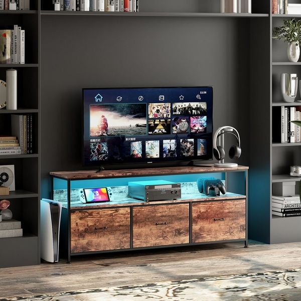 Furnishings Home Sideboard Kommode Ablagetisch LED Beistelltisch Breite 108/137 cm (108 x 29.8 x 57 cm (BxTxH), Mit Schubladen und 16-farbigen variablen LED-Leuchten