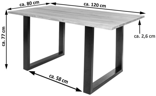 SAM® Baumkantentisch Edda, massive Wildeiche, mit Baumkante und Metallgestell U-Form