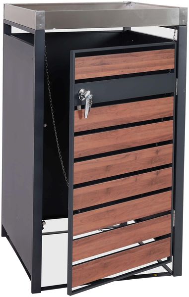 1er Mülltonnenverkleidung mit Pflanzkasten HWC-J81, erweiterbar, 125x68x80cm Metall 31kg, anthrazit ~ Kirsche-Holzoptik Bild 9