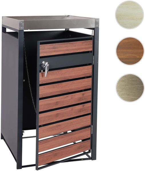 1er Mülltonnenverkleidung mit Pflanzkasten HWC-J81, erweiterbar, 125x68x80cm Metall 31kg, anthrazit ~ Kirsche-Holzoptik Bild 10