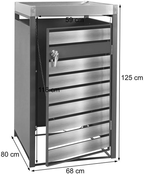 1er Mülltonnenverkleidung mit Pflanzkasten HWC-J81, erweiterbar, 125x68x80cm Metall 31kg, anthrazit ~ Kirsche-Holzoptik Bild 3