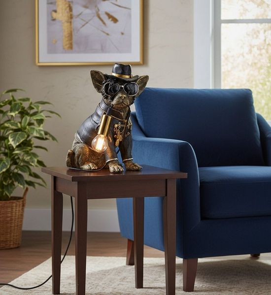formano Tischleuchte Tischlampe Hund 33cm – Handbemalte Deko-Lampe aus Polyresin, Ohne Leuchtmittel
