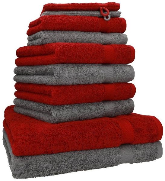 Betz Handtuch Set 10-TLG. Handtuch-Set Premium Farbe Dunkelrot & Anthrazit, 100% Baumwolle (Set, 10-St), saugstark und strapazierfähig