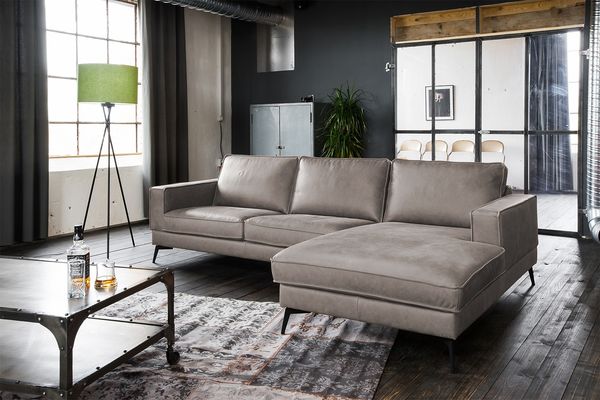 KAWOLA Sofa BLOOM Ecksofa Leder hellgrau Recamiere rechts 84 x 177 x 276 cm