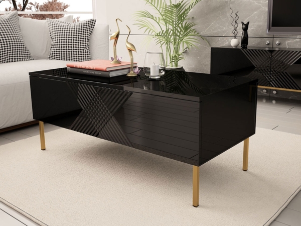 Couchtisch Elarate 120, Farbe: Schwarz / Schwarz Hochglanz