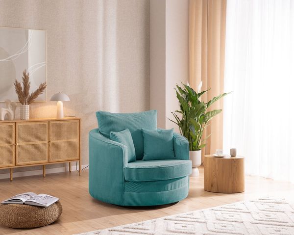 S-Style Möbel Drehsessel Ted Love Seat XXL 360 Grad drehbar aus Cord-Stoff, mit Wellenfederung