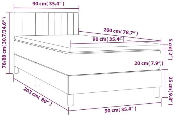 vidaXL Boxspringbett mit Matratze Dunkelgrau 90x200 cm Samt, Härtegrad: H2 [3141402] Bild 7