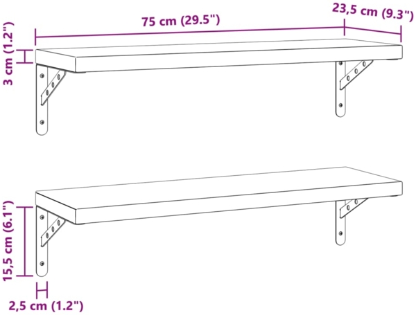 vidaXL Wandregale 2 Stk. 75x23,5 cm Schwarz Edelstahl 3214516 Bild 8