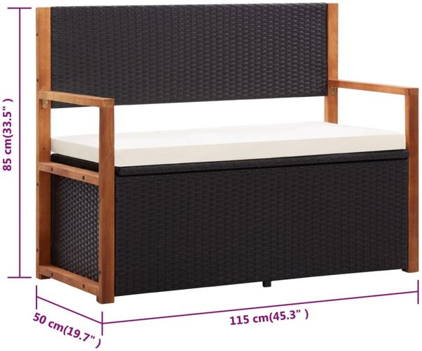vidaXL Bank mit Stauraum 115 cm Poly Rattan Massivholz Akazie Schwarz 46010 Bild 9