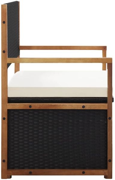 vidaXL Bank mit Stauraum 115 cm Poly Rattan Massivholz Akazie Schwarz 46010 Bild 3